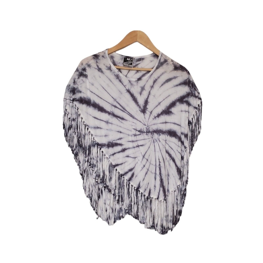 Young Fabulous and Broke Mini sz 10 White And Gray Poncho Tie Die Poncho Top